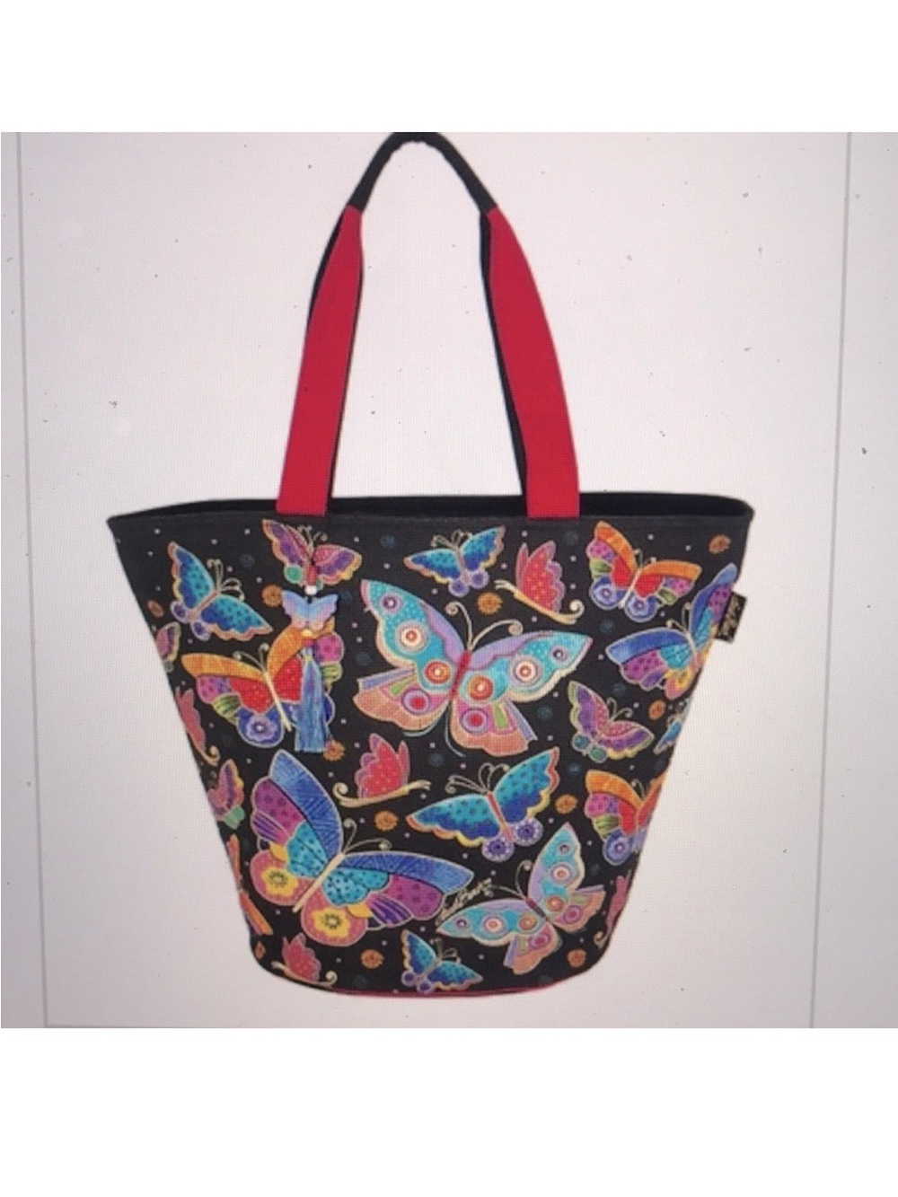 Laurel Burch Womens Black Butterfly Print Handbag Double Handle Tote Bag NWOT